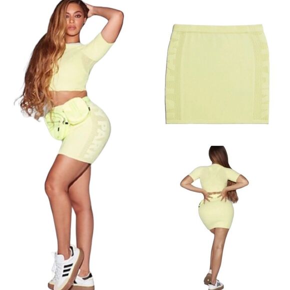 Adidas x Ivy Park with Beyoncé Drip 2 Knit Yellow Tint Mini Skirt Sz M - Picture 2 of 16